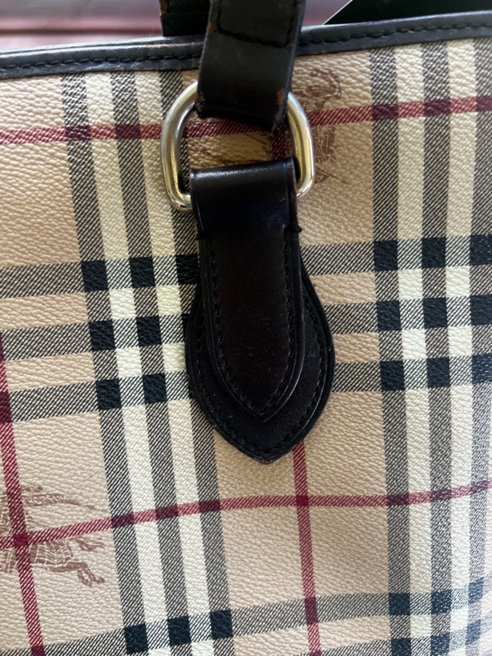 Burberry Tan & Black Plaid Leather-Trim Tote - Picture 7 of 10